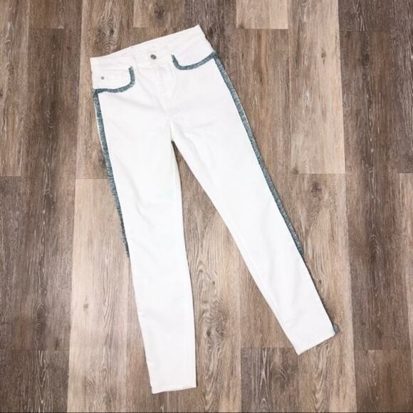 7 For All Mankind White High Waist Ankle Fringe Seam Skinny Jeans Size 26 NWT - Picture 5 of 16
